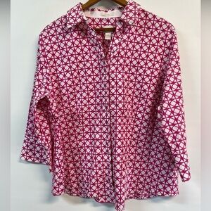 Chicos 100% cotton hot pink and white button down. So bright and light weight.